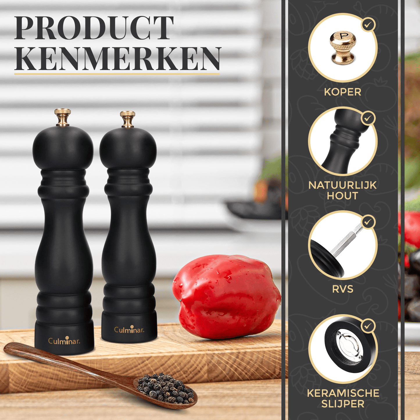 Peper- en Zoutmolen Set - GrindMaster - Precisie Malen - Verstelbare Instellingen