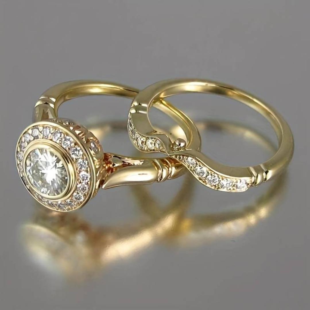 Gouden Ringen Set - Auravia - Vintage Zirkonia Design - Elegante Sieraden