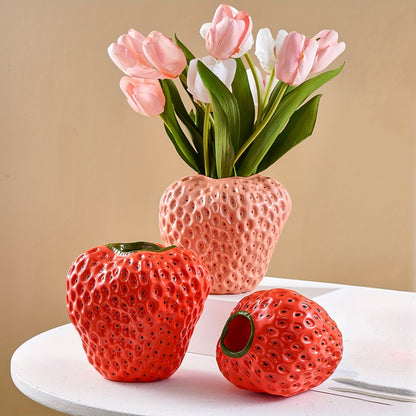 Keramische Vaas Set - FruitCraft - Aardbei Design - Elegante Woondecoratie