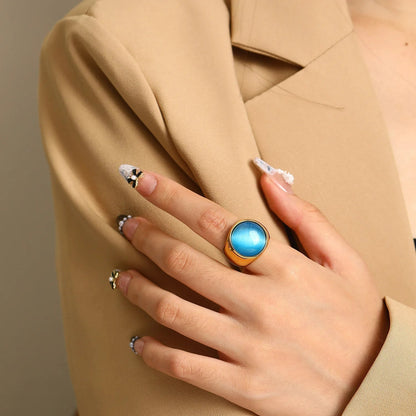 Statement Edelsteen Ring - Lioraza - Kattenoog Kristal - Verstelbare Mode Sieraden