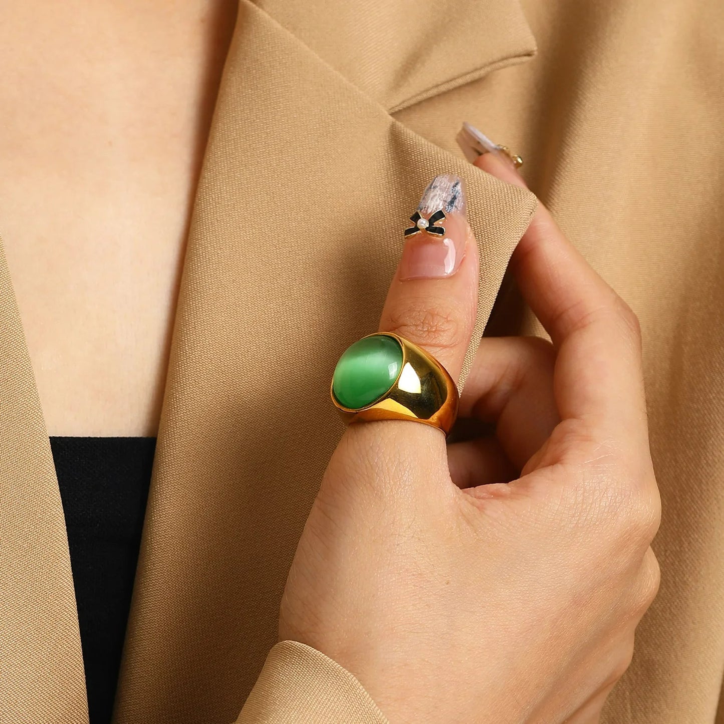 Statement Edelsteen Ring - Lioraza - Kattenoog Kristal - Verstelbare Mode Sieraden