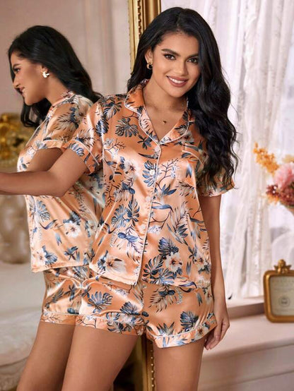 Pyjama Set - LuxeSleep - Satijn Stof - Tropisch Print