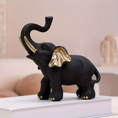 Woondecoratie - Elephanta - Houten Beeld - Gouden Accenten