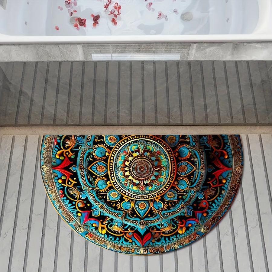 Halfronde Deurmat - Mandovia - Boho Mandala Ontwerp - Antislip Vloerkleed voor de Ingang