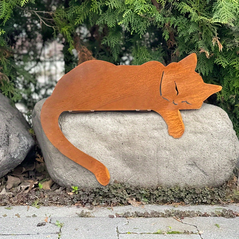 Tuin Decoratie - CatHaven - Rustiek IJzer - Slapende Kat Beeld