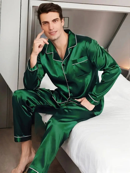 Heren Pyjama Set - LuxeSleep - Satijnen Stof - Comfortabele Pasvorm