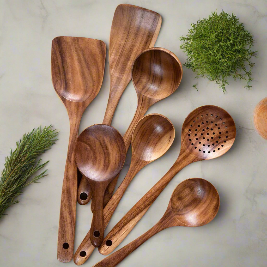 Houten Keukengerei Set - EcoCraft - Ergonomisch Ontwerp - Duurzaam Materiaal