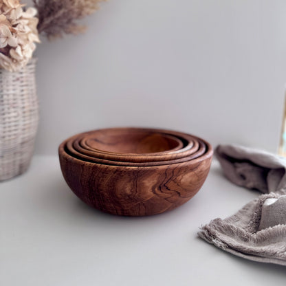 Teak Kom Set - WoodCraft - Handgemaakt Ontwerp - Nesting Stijl