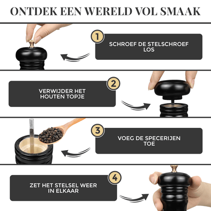 Peper- en Zoutmolen Set - GrindMaster - Precisie Malen - Verstelbare Instellingen