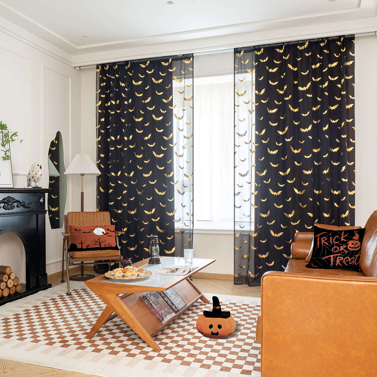 Gordijnen - GlowMax - Vleermuisprint - Transparant Polyester