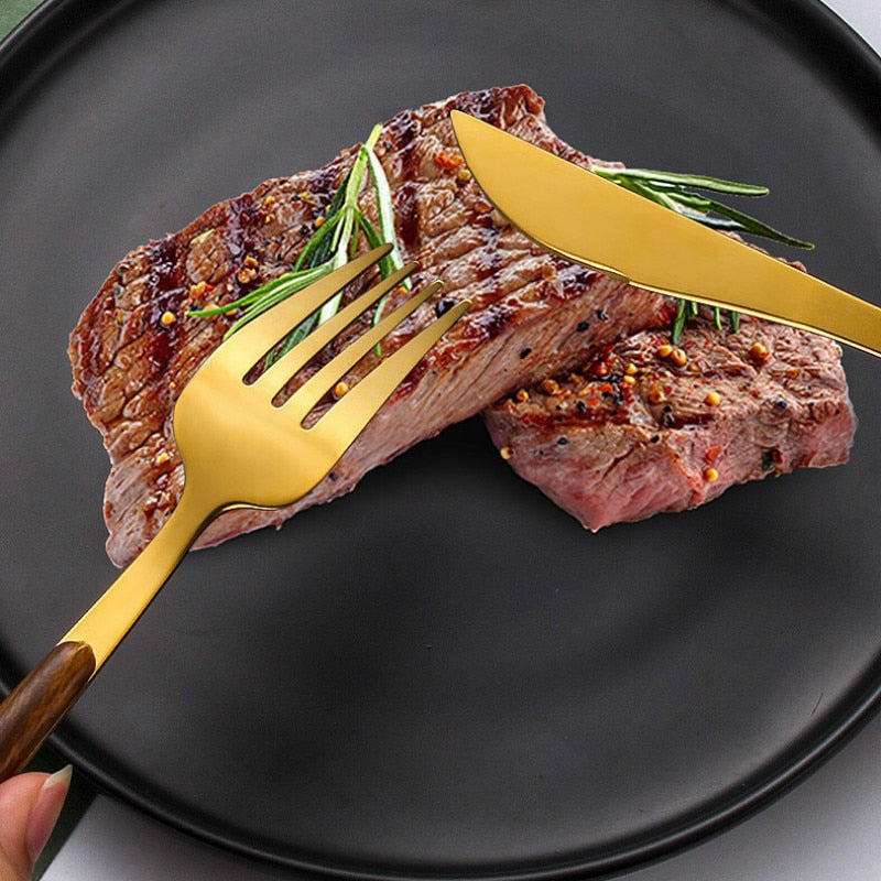 Bestekset - DuraWood - Roestvrij Staal - Houten Handgreep