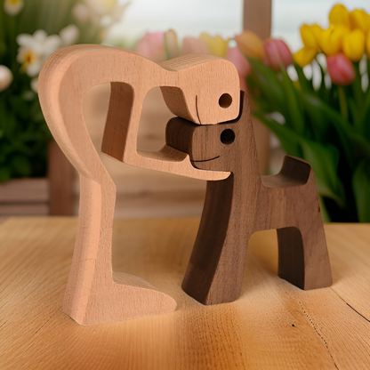 Houten Beeld - CraftX - Handgemaakte Hond & Baas Beeld - Uniek Cadeau Decoratie