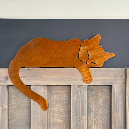 Tuin Decoratie - CatHaven - Rustiek IJzer - Slapende Kat Beeld