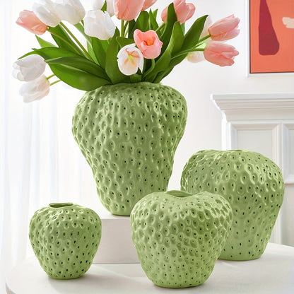 Keramische Vaas Set - FruitCraft - Aardbei Design - Elegante Woondecoratie