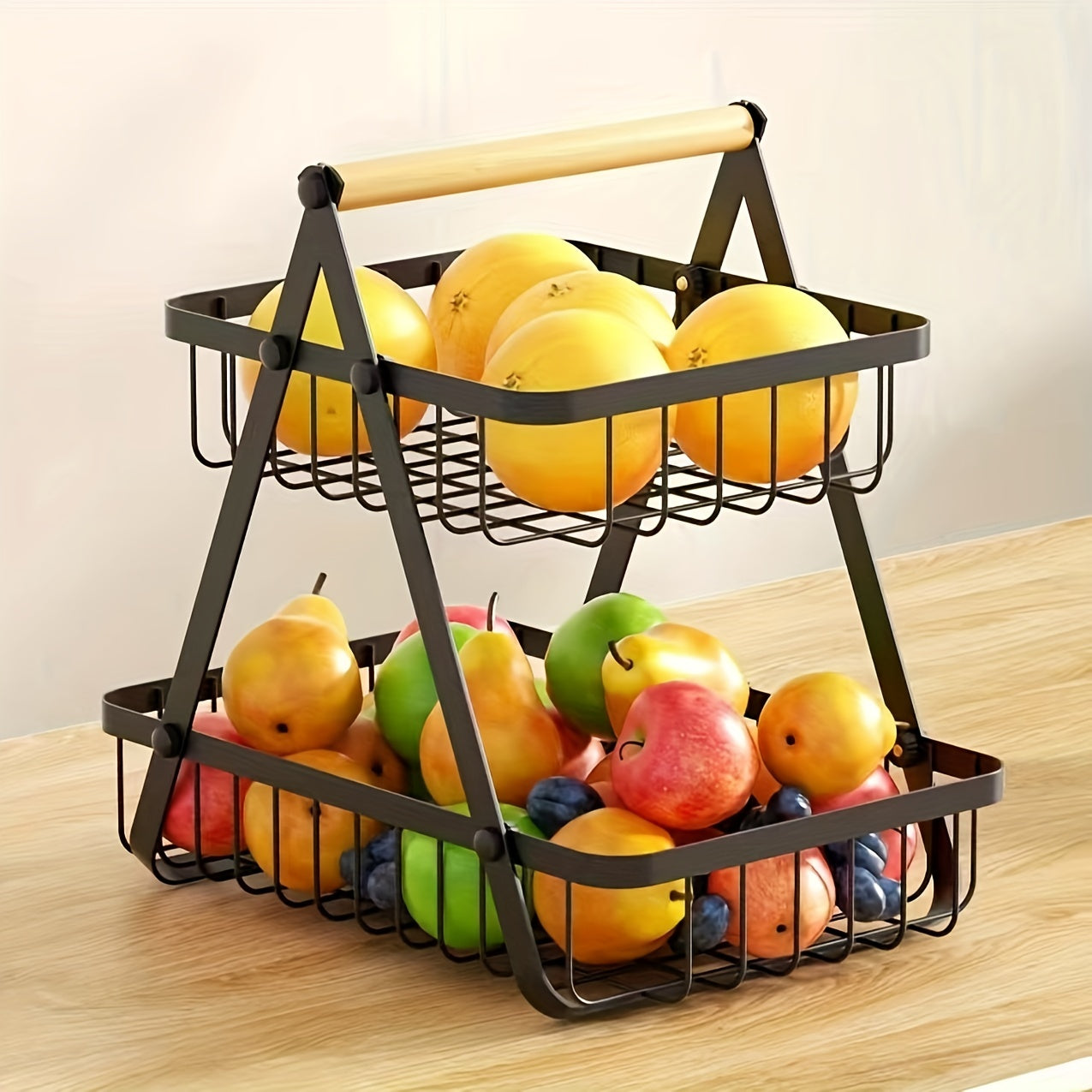 Fruit- en Groentemand - Harvest - Metalen Design - Houten Handvat