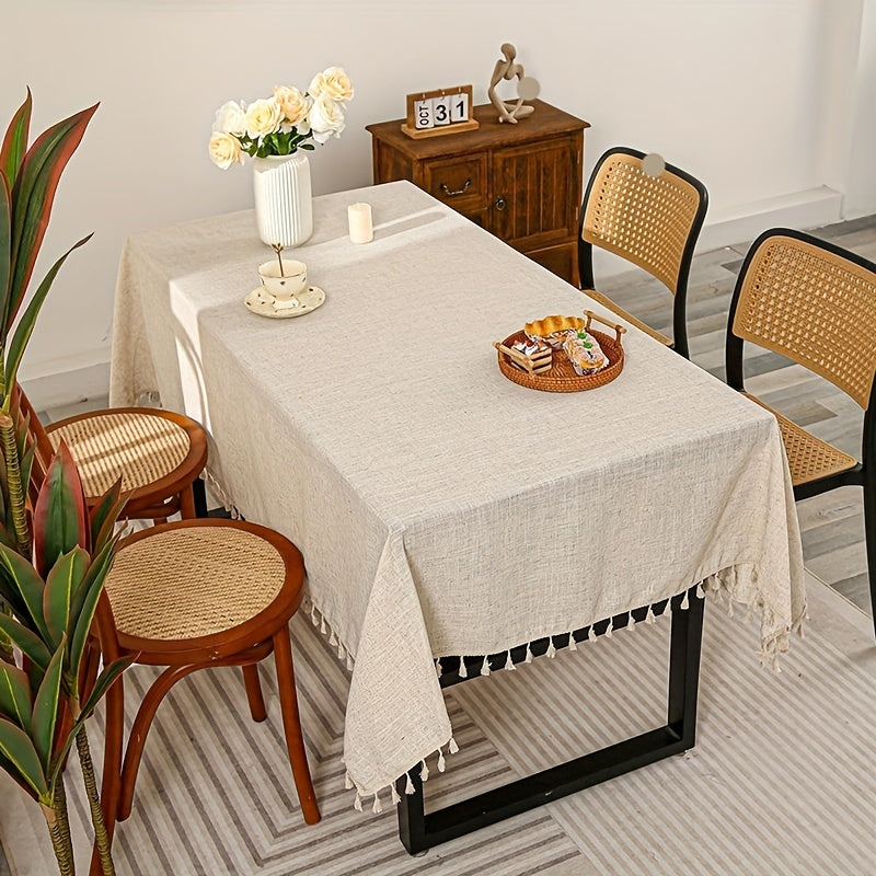 Tafellaken Overtrek - Linvella - Linnen Look Stof - Decoratieve Kwastjes Rand