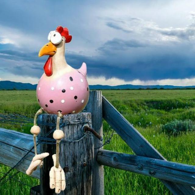 Kippen Tuinbeeld - CluckDecor - Grappig Ontwerp - Houten Paal Decoratie