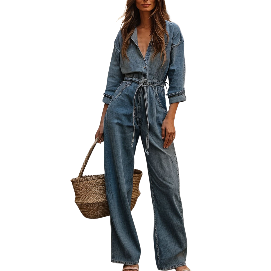 Jumpsuit - DenimFit - Wijde Pijpen - Touwsluiting Taille