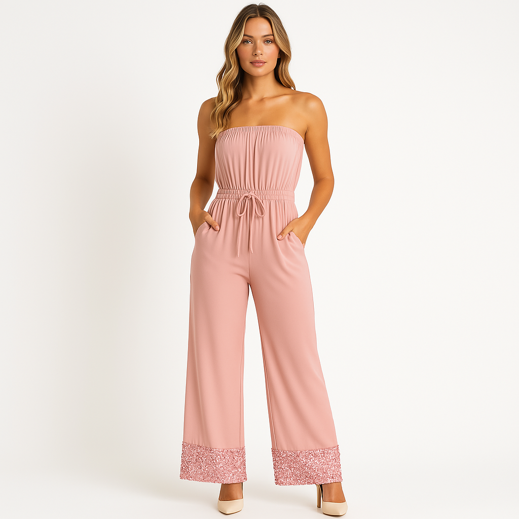 Jumpsuit - GlamFit - Off-Shoulder Design - Pailletten Details