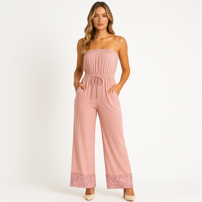 Jumpsuit - GlamFit - Off-Shoulder Design - Pailletten Details