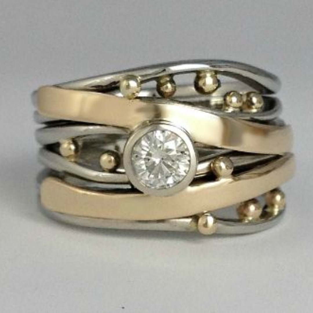 Gouden Zirkonia Ring - Celistra - Vintage Geïnspireerd Design - Elegant Cadeau Sieraad