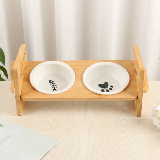 Huisdier Voerstation - PawEase - Bamboe Frame - Roestvrijstalen Kommen