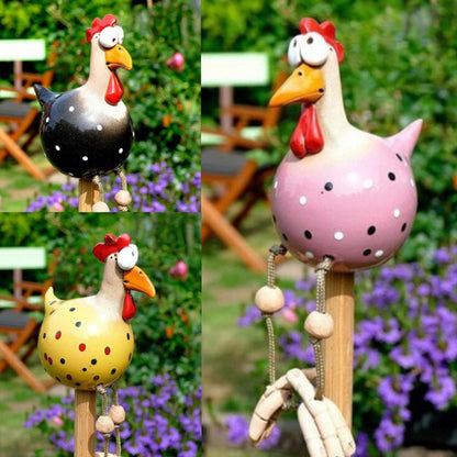 Kippen Tuinbeeld - CluckDecor - Grappig Ontwerp - Houten Paal Decoratie