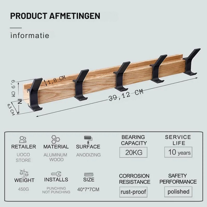 Wandkapstok - StylePro - Verstelbare Haken - Scandinavisch Zwart Design