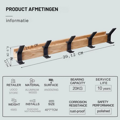 Wandkapstok - StylePro - Verstelbare Haken - Scandinavisch Zwart Design