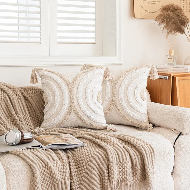 Boho Kussenhoes - Tazzura - Zachte Katoenen Stof - Decoratief Kwastjesontwerp