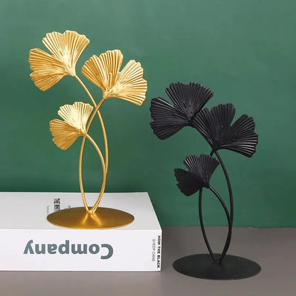 Metaal Muurdecoratie - Ginkora - Gouden Blad Sculptuur - Moderne Woonkamer Kunst
