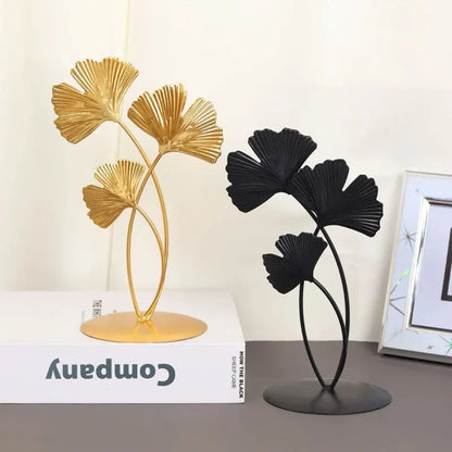 Metaal Muurdecoratie - Ginkora - Gouden Blad Sculptuur - Moderne Woonkamer Kunst