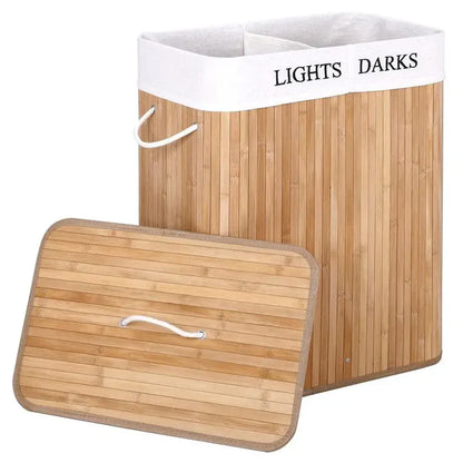 Wasmand Bamboe - Bambovera - 2 Vakken Opslag - Opvouwbaar Deksel Ontwerp