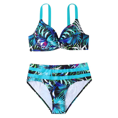 Bikini Set - AquaLuxe - Hoge Taille - Bladprint