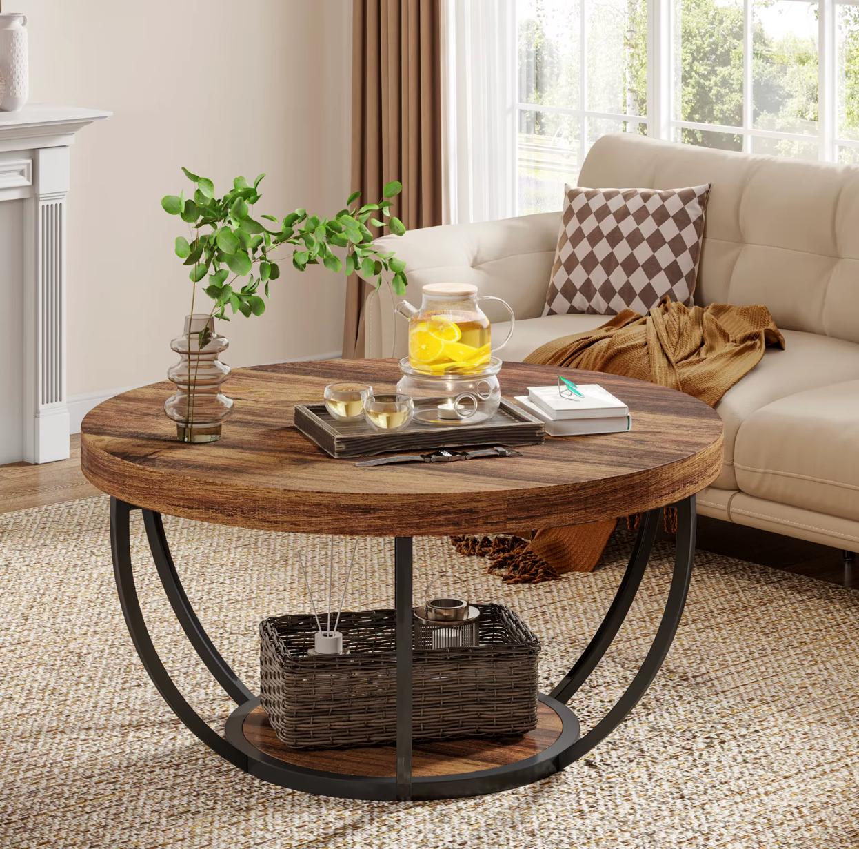 Ronde Salontafel - Furnivo - 2-Lagen Design - Industriële Metalen Frame