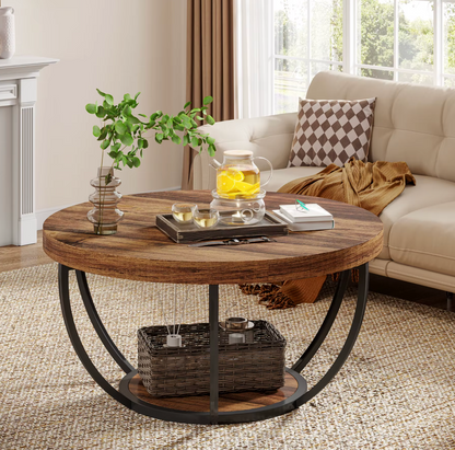 Ronde Salontafel - Furnivo - 2-Lagen Design - Industriële Metalen Frame