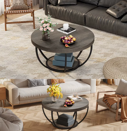 Ronde Salontafel - Furnivo - 2-Lagen Design - Industriële Metalen Frame