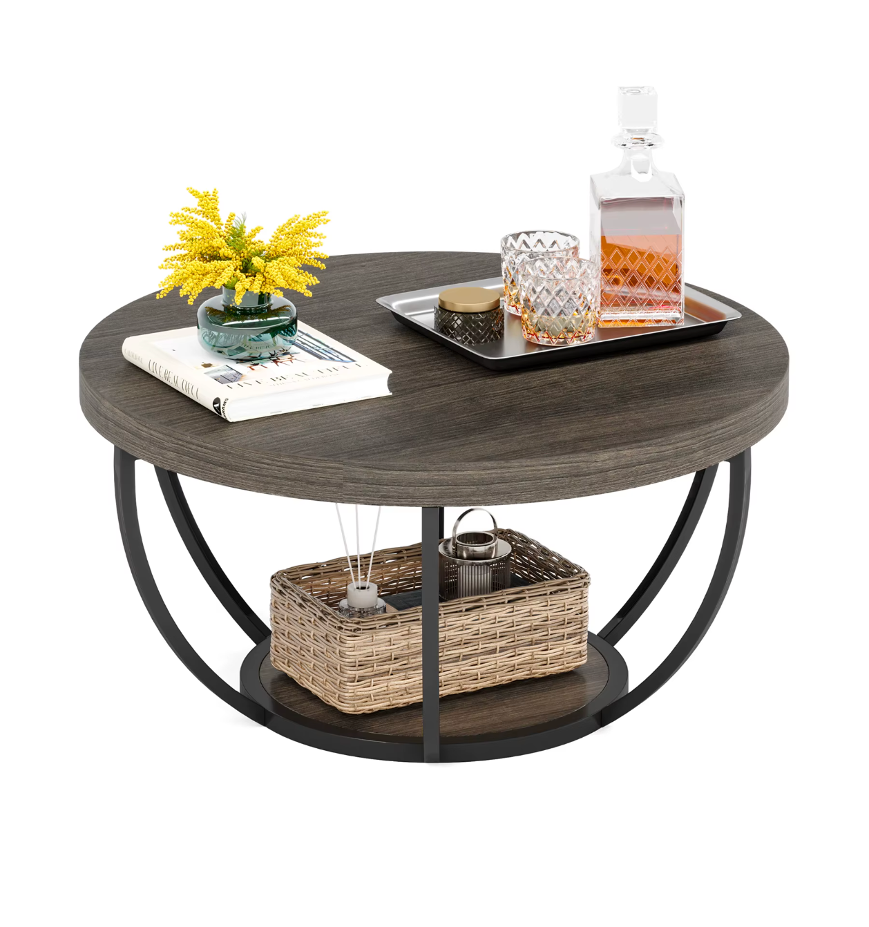 Ronde Salontafel - Furnivo - 2-Lagen Design - Industriële Metalen Frame