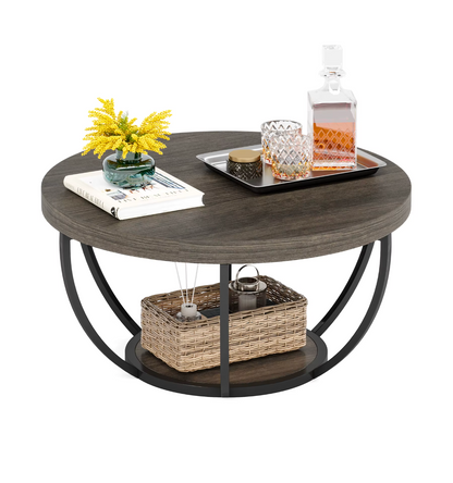 Ronde Salontafel - Furnivo - 2-Lagen Design - Industriële Metalen Frame