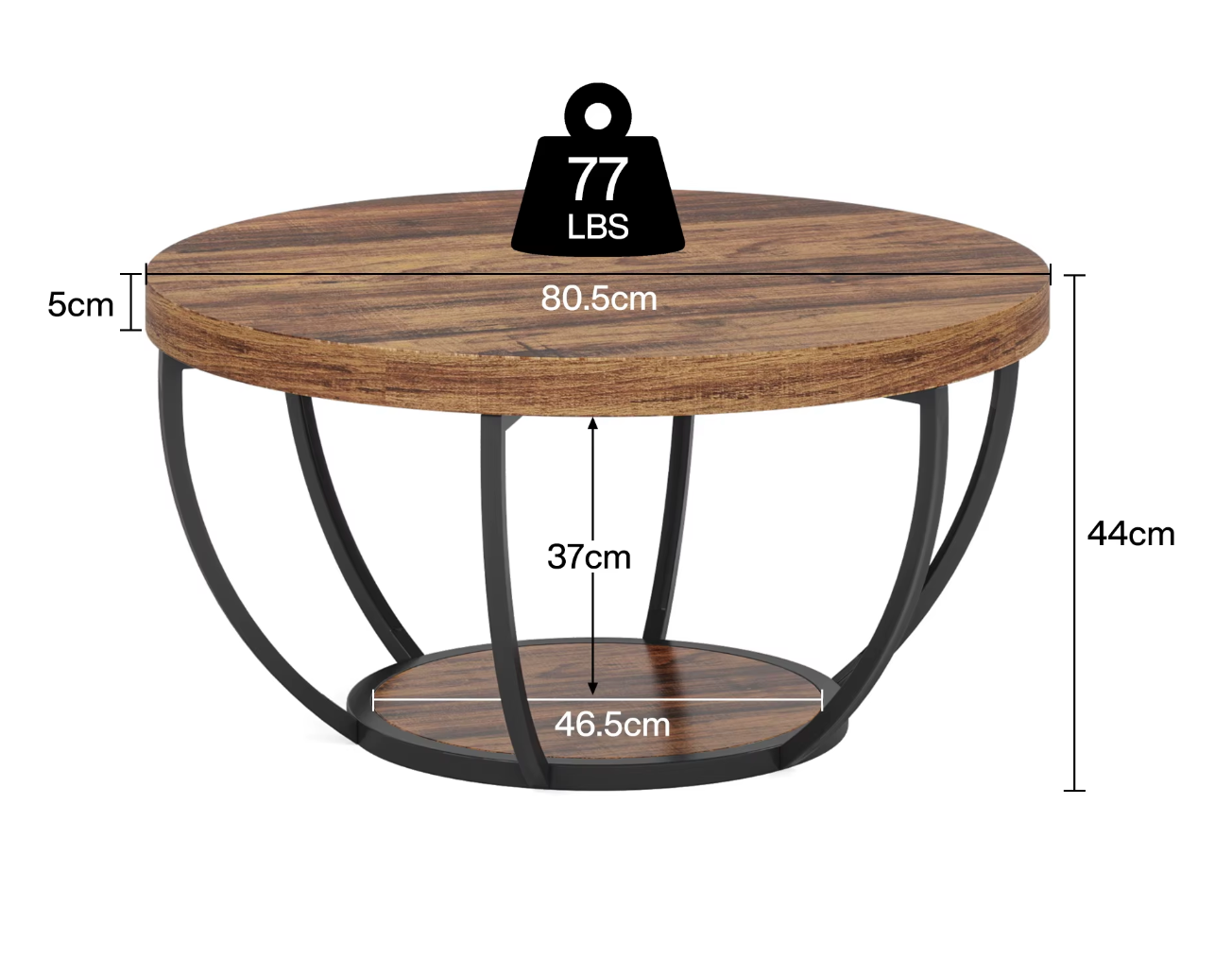 Ronde Salontafel - Furnivo - 2-Lagen Design - Industriële Metalen Frame