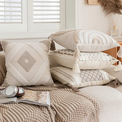 Boho Kussenhoes - Tazzura - Zachte Katoenen Stof - Decoratief Kwastjesontwerp