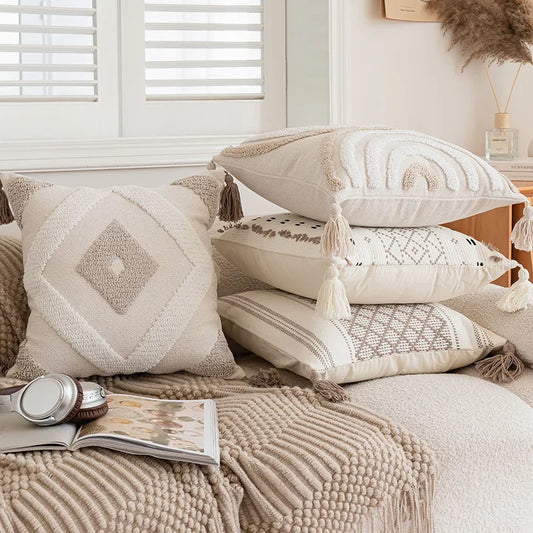 Boho Kussenhoes - Tazzura - Zachte Katoenen Stof - Decoratief Kwastjesontwerp