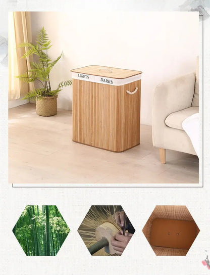 Wasmand Bamboe - Bambovera - 2 Vakken Opslag - Opvouwbaar Deksel Ontwerp