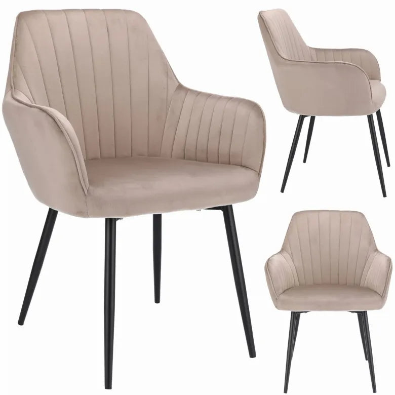 Accentfauteuil - Velvexa - Beige Fluwelen Bekleding - Moderne Woonkamerstoel