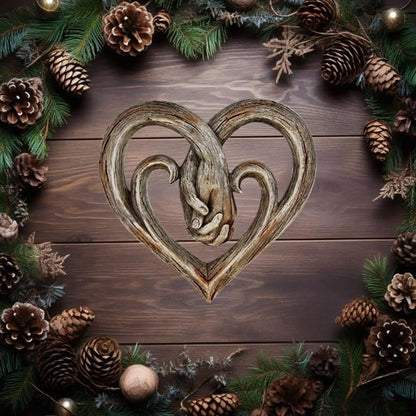 Muurdecoratie Beeld - HeartBond - Handen Vasthouden Ontwerp - Houtlook Afwerking