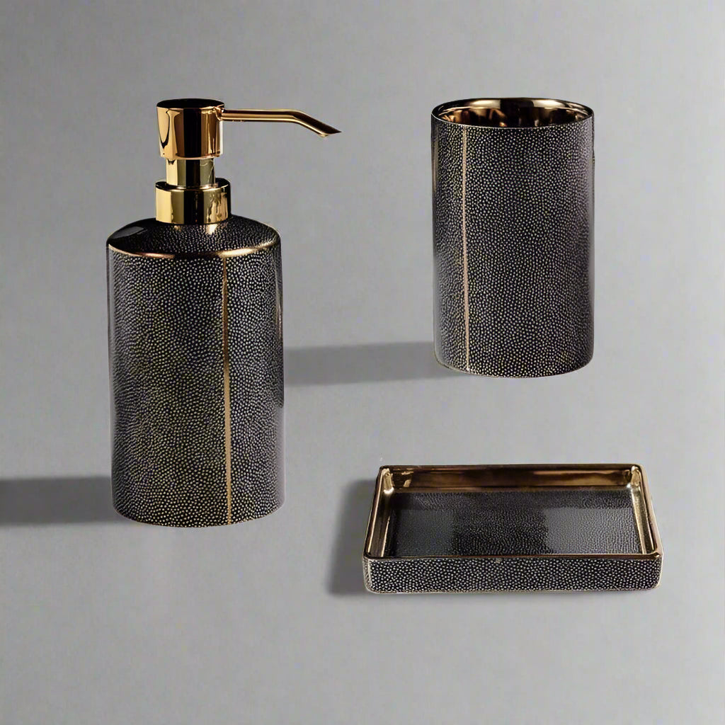 Badkameraccessoires Set - Luxura - Keramische Dispenser - Gouden Details