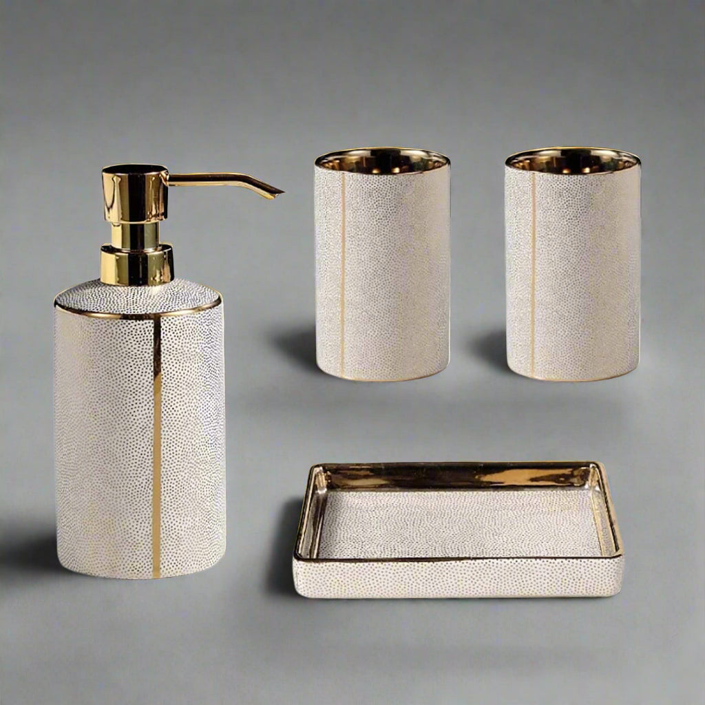 Badkameraccessoires Set - Luxura - Keramische Dispenser - Gouden Details