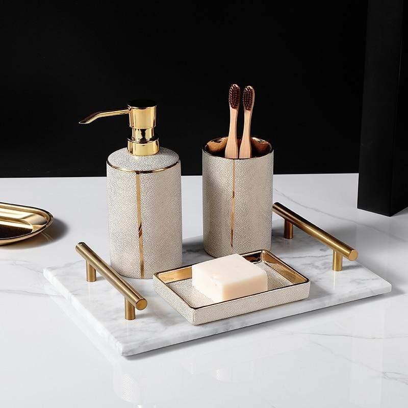 Badkameraccessoires Set - Luxura - Keramische Dispenser - Gouden Details