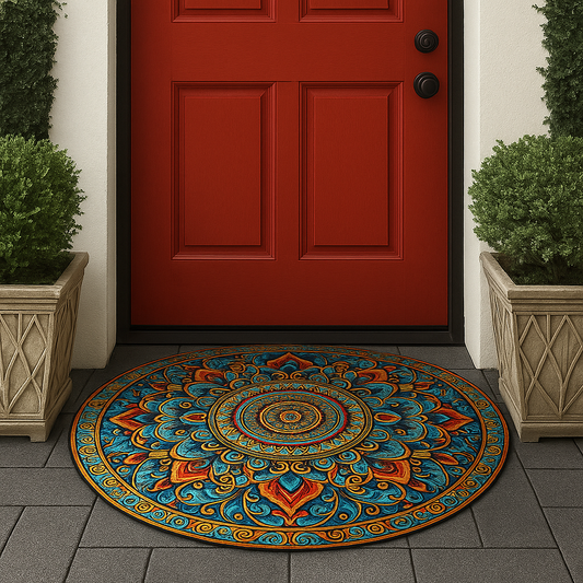 Halfronde Deurmat - Mandovia - Boho Mandala Ontwerp - Antislip Vloerkleed voor de Ingang