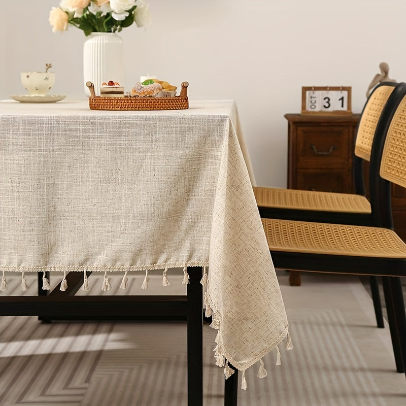 Tafellaken Overtrek - Linvella - Linnen Look Stof - Decoratieve Kwastjes Rand